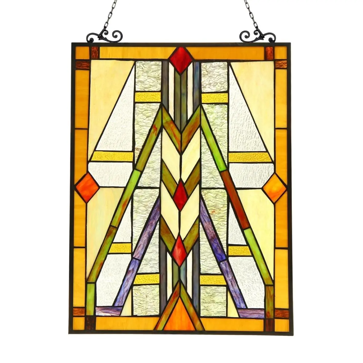 Menahem Handcrafted Stained Glass Window Panel - Black, 17.5x25 in - Glass & Metal Decor for Home Improvement Wall Trim