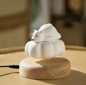 "Polar Bear on Cloud" Magnetic Levitating Rotating Wooden Sculpture -Decoration-Creative toys-Present-Wooden ornaments