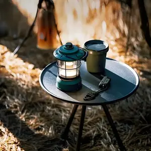 Portable Round Table, Adjustable Height Camping Table, Detachable Legs Outdoor Camping Picnic Beach Furniture, Lightweight Aluminum Desk