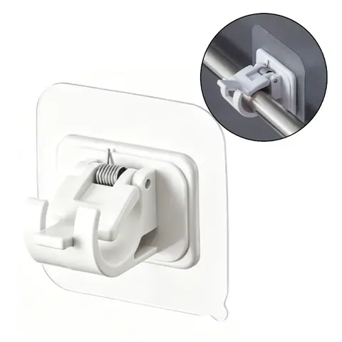 Drill-Free Self-Adhesive Rod Holder, Plastic Composites Bathroom Accessory, Waterproof Wall-Mount Curtain & Shower Rod Bracket