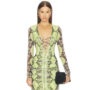 AFRM Eaton Bodysuit in Lime Snake