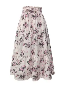 Women's Floral Print Belted Drawstring Adjustable Multi-Layer Ruffle Hem Skirt, Perfect for Vacation Casual Wear, Spring Summer Fall Aesthetic Fashion