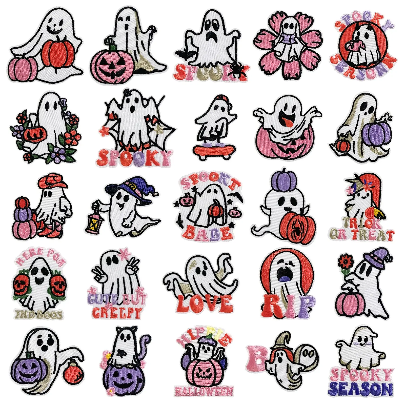 25pcs Halloween Iron On Patches Spooky Pumpkin Cute Ghost Designs Embroidery Stickers For Clothes Hats Jackets Fun Halloween Accessories For Women Men Halloween Decorations Festive Clothing Playful Design Easy Apply Patches
