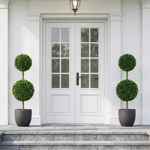 3ft UV-Resistant Artificial Double Ball Boxwood Topiary, Integrated Ground Stake, Fade-Proof Faux Greenery, Indoor & Outdoor Decor, Easy Install