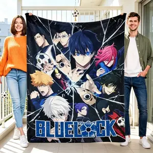 Blue Lock Style Anime Flannel Blanket, Soft Lightweight Character Graphic Throw Blanket for Adults Kids, Sofa Bed Room Decor Gift for Anime Fans
