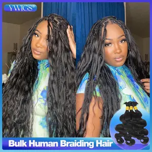 YWIGS Bulk Human Hair for Braiding 100% Virgin Natural Color Body Wave Lightweight Individual Extensions 10A Grade No Wefted