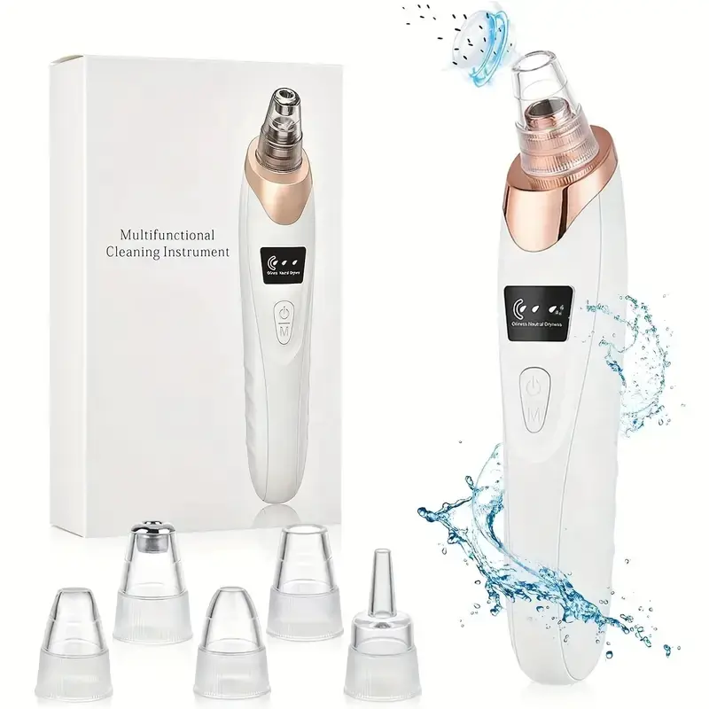 Portable Electric Facial Cleansing Device with 5 Heads, LED Display, Rechargeable Battery, Perfect Gift for Women, Home Use, Facial Cleansing Instrument, Facial Cleaning Tool, Facial Care Tool, Beauty Devices