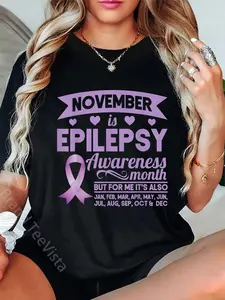 100% Cotton 100% cotton November Is Epilepsy Awareness Month Ribbon T-Shirt women graphic shirts