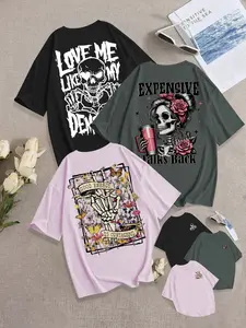 Breathable Casual Streetwear Women's T-Shirt, Summer Loose Fit Round Neck, Graphic Skull Woman Statement Print, Comfortable Soft Fabric, Daily Wear, Fashionable Versatile Top