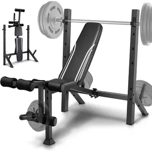 900LBS Weight Bench Set with Squat Rack, Adjustable Bench Press Set with Leg Extension and Leg Curl, Flat Incline Decline Workout Bench for Home Gym Full Body Strength Training