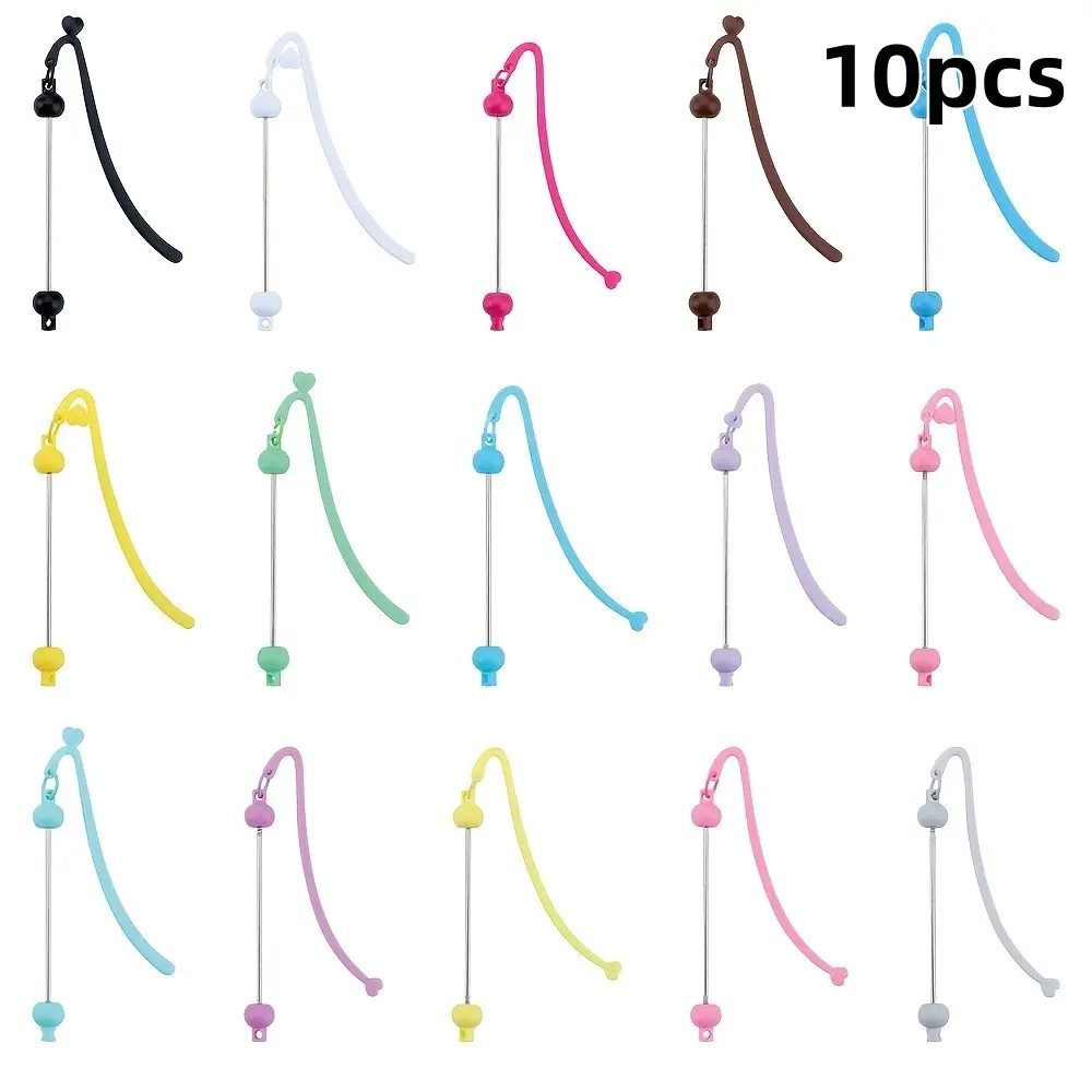 10pcs Beaded Design Small Hook Bookmarks, Multicolor Plastic Pearl Bookmarks, High Aesthetic Value Bookmark Set Book Accessories