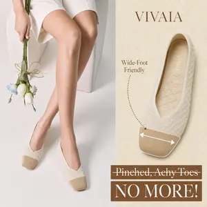 VIVAIA Square-Toe V-Cut Ballet Flats | Upgraded Comfortable Walking Shoes for Women | Breathable Knit Flats with Herbal Insole | Sophisticated Professional Dress Shoes(Margot 3.0), Wide Feet Friendly Flats, SpringFresh