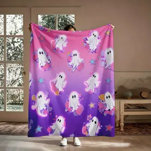 Ghost Lover Neon Flannel Blanket, Lightweight Breathable Cute Halloween Throw, Thoughtful Spooky Season Gift for Teen Girls, Great for Home & Travel