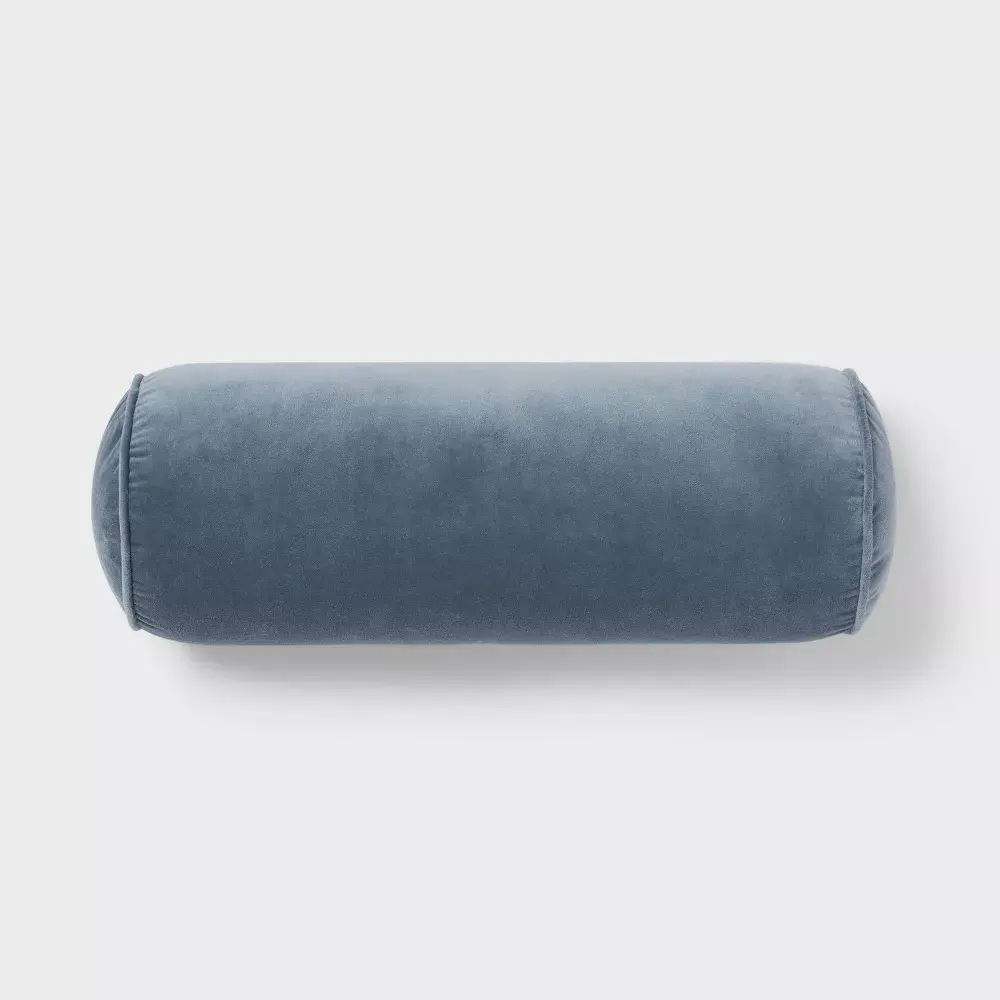 8"x22" Luxe Round Velvet Bolster Decorative Pillow - Threshold: Indoor Cotton Woven Spot Clean