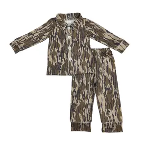 Camouflage with buttons long sleeve kids pajamas