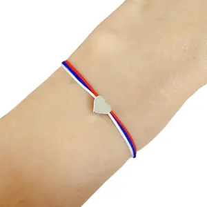 Mi Patria Bracelet - Red White and Blue Striped with Heart Charm Accessory