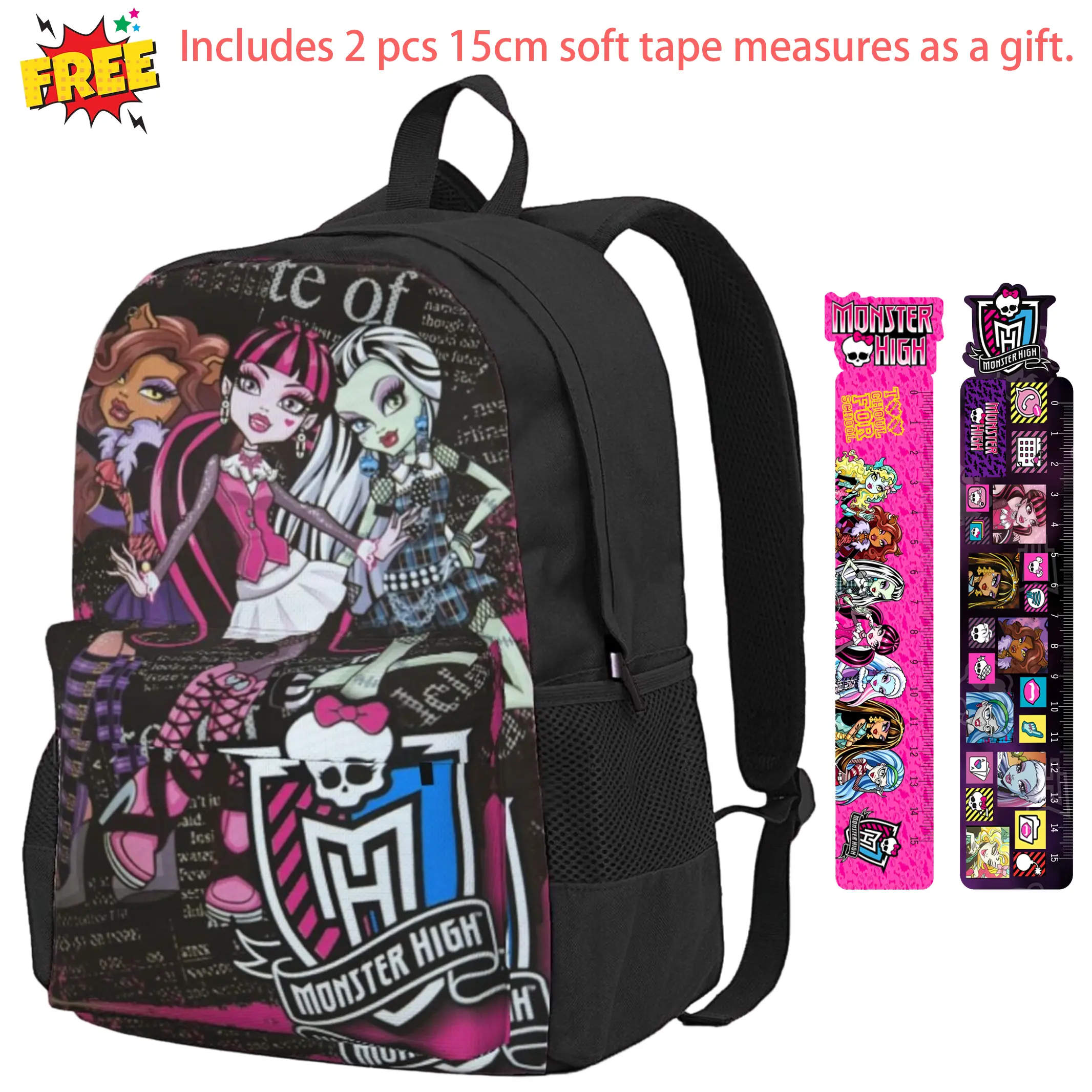 Monster High Lightweight Backpack Monster High Dolls Full Print Casual Daypack for Back to School, Holiday Gift, and Everyday Carry