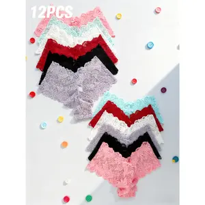 12PCS New Arrival: Low-Waist Lace Panties bikini (bikini-style panties) sexy underwear women's panties seamless briefs art sand beach stretchy and invisible soft texture vacation seamless u