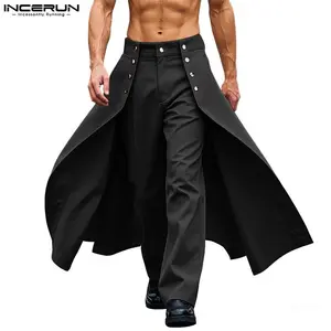 Men’s autumn–winter gothic double-breasted high-waisted deconstructed layered wide-leg sports pants, perfect for Halloween costumes, steampunk stage parties, and more. GARMENTARY