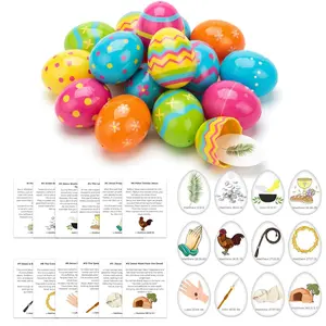 12 Pcs Resurrection Easter Story Eggs with 12 Pcs Religious Easter Story Cards and Symbols Holy Week Cards Empty Resurrection Eggs for Easter Basket Stuffers and Egg Hunt, Christian Gifts