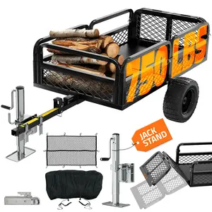 Mockins 55"x30"x15" ATV Trailer Utility Cart with Ramp, Attached Jack Stand, Dump Lever, Net, Cover & More