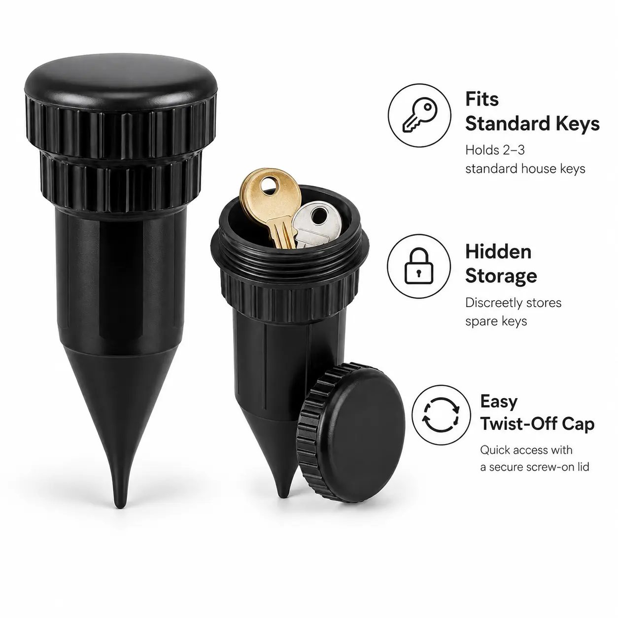 Spike‑Shaped Hidden Key Storage Container With Threaded Waterproof Lid For Outdoor Lawn Yard Key Cash Small Valuables