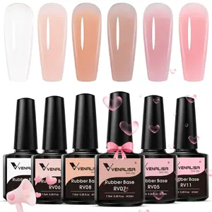 VENALISA 3 in 1 Rubber Base Gel for Nails, 6 Colors Nude Pink Neutral Transparent Milky White Sheer Pink Gel Polish Strengthener kits Glossy Nail Art