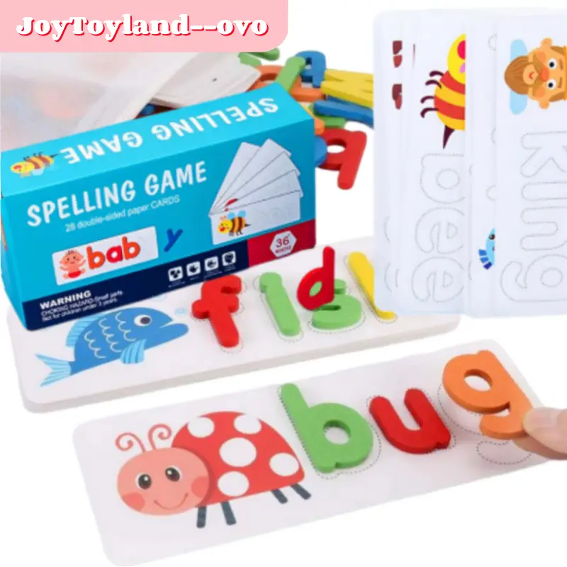 Wooden Jigsaw Puzzle Word Game， Children 26 English Letter Spelling Exercises Early Education Cognitive Wooden Toys