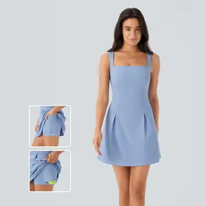 Halara Softlyzero QuickDry Square Neck Sleeveless 2-in-1 Side Pocket Mini Tennis Active Dress