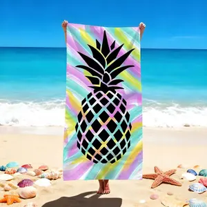 1 Pc Vibrant Pineapple Beach Towel for Pool and Beach | Colorful Rainbow Design | Stylish Beach Blanket with Exotic Fruit Pattern | Perfect for Relaxing by the Ocean and Swimming Fun | Eye-Catching Summer Accessory for Travelers