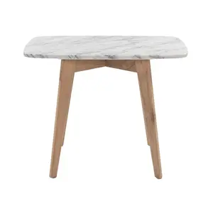 212 MAIN Cima Rectangular Italian Carrara White Marble Table, 12X21" in., Oak Legs, The Bianco Collection TBC-4064-PT1913-WHT, Mid Century Modern