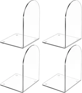 4 Pcs Acrylic Bookends, Clear Book Ends for Heavy Books, Bookend Holders for Shelves, Arch Book Stopper to Hold Books, Decorative Bookends for School, Library, Home, Office