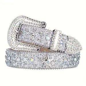 Y2K Holographic Cowgirl Belt | Celestial Star Rhinestone Buckle & Hand-Strung Beads  Glitter Punk Unisex for Stagecoach & Pool Parties no  hole  belt modern  belt goth  belt