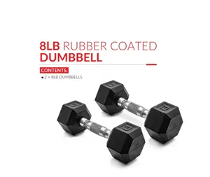 8lb Coated Rubber Hex Dumbbell, Pair