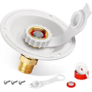 City Water Fill Inlet Flange Check Valve Water Hookup Connector 3/4 NH Female to 1/2 NPT Male Mount Lead-Free Brass Flush Water Backflow Preventer with Dust Plug for Camper Motorhome
