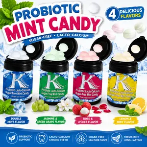 Probiotic Sugar-Free Mint Candy, Lacto-Calcium Mint Breath Candy, 4 Flavor Fresh Breath Mints, Refreshing Long-Lasting Mint Treats for Travel, Office, Car & On-the-Go Use