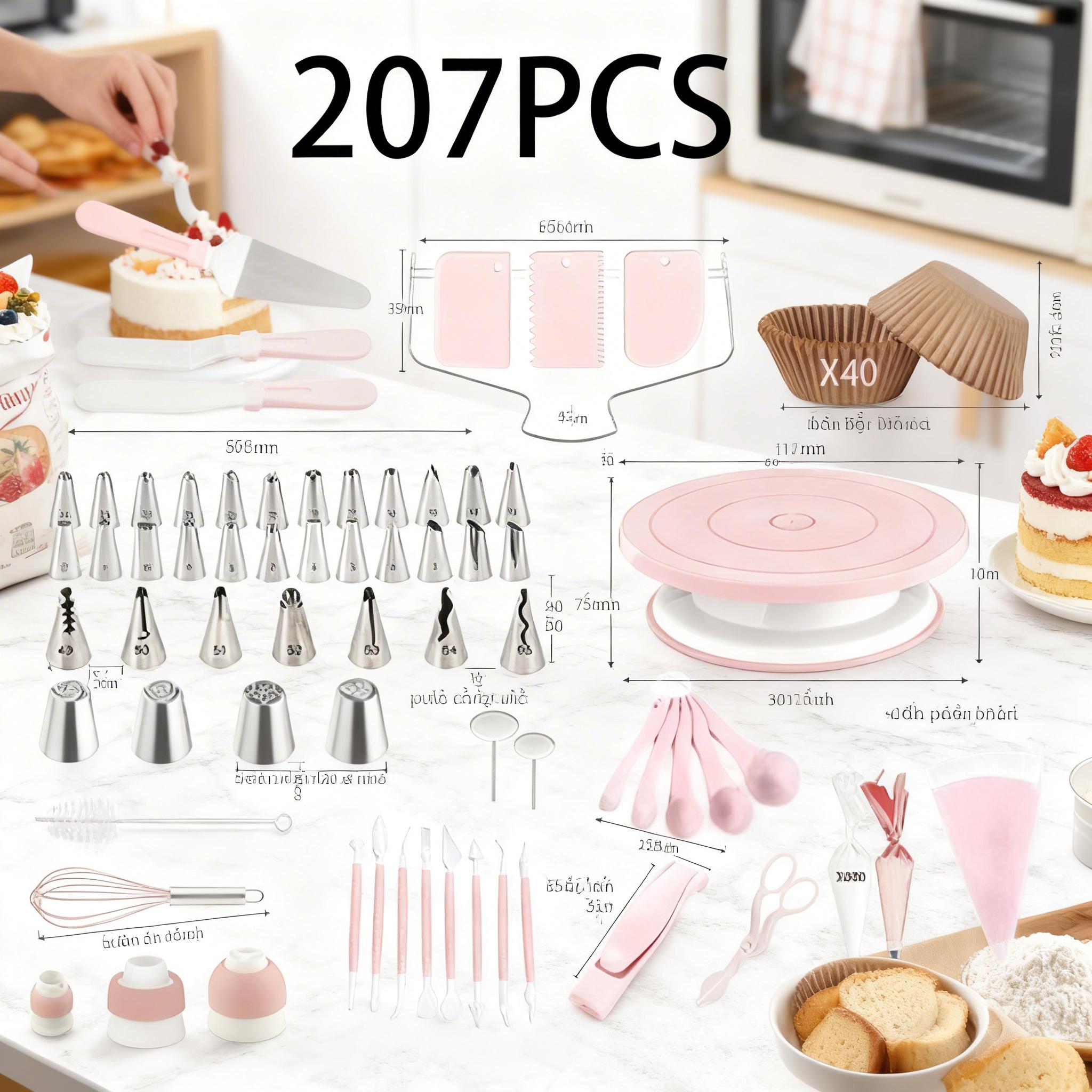 207 Pcs Cake Decorating Supplies Kit with Rotating Turntable Stand, 100 Piping Bags, 48 Icing Tips, 3 Couplers, 3 Scrapers, Spatulas, Baking Tools Set for Beginners & Pros, Cake Turntable for Frosting, Birthday Cakes 207 Pcs Cake Decorating Supplies Kit with Rotating Turntable Stand, 100 Piping Bags, 48 Icing Tips, 3 Couplers, 3 Scrapers, Spatulas, Baking Tools Set for Beginners & Pros, Cake Turntable for Frosting, Birthday Cakes