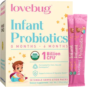 Lovebug Infant Probiotic | Ages 0-6 Months | USDA Organic Daily Powder | Colic, Gas & Immune Support | 30 or 60 Stick Packs