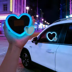 Car LED Ambient Lighting -  8 Modes RGB Solar Powered&USB Charging Two Heart-Shaped Neon Light for Window Car Interior Light Decoration IP65 Waterproof SummerVibes