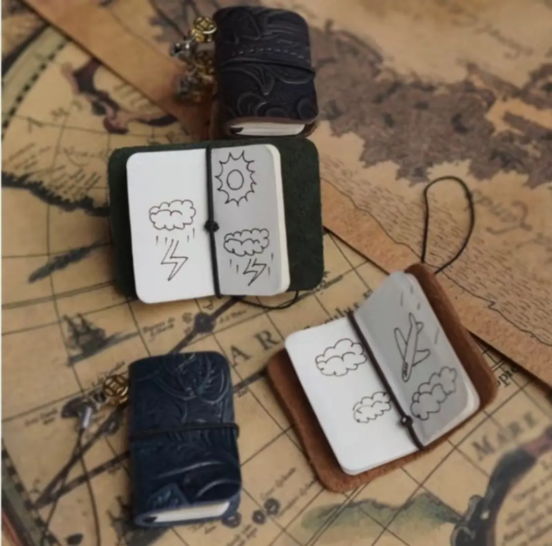 Multipurpose Mini Portable Notebook, Mini Pocket Notebook, 1/2/4 Counts Creative Cowhide Handmade Notebook, Pocket Mini Notebook Decorative Pendant, Keychain Notebook, Office Stationery & Supplies