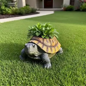 Premium Realistic Turtle Succulent Flower Pot, High-Quality Resin Animal Planter with Drainage Hole for Indoor Outdoor Plant, Exquisite Vintage Pottery Vibe Garden Decor for Balcony Yard, Unique Gift for Plant Lovers