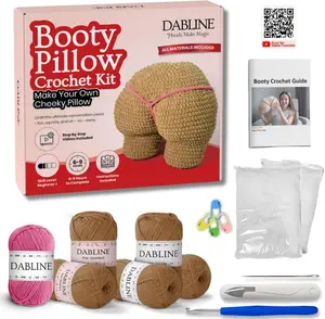 Booty Pillow Beginners Crochet Kit for Adults – Cheeky Crochet Starter Kit with Pre-Started Yarn & Step-by-Step Video Tutorials – Learn to Crochet Kit Gift for Women & Men