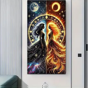 Sun & Moon Goddess Pattern DIY Diamond Arts Colorful Painting Kit without Frame, DIY 5D Diamond Arts Colorful Painting Kit, Wall Art Decor for Home Living Room Bedroom, Handicraft