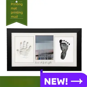 Handprint & Footprint Kit - Triple Ink Pad Frame Set |   Keepsake Memory Frame for Newborns |   First Year Milestone Gift (Pink/Blue/White)