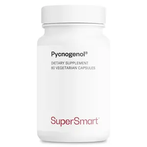 SuperSmart - Pycnogenol 200mg per Day (Patented & Highly Bioavailable) - French Maritime Pine Bark Extract | Non-GMO & Gluten Free - 60 Vegetarian Capsules
