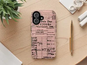 Retro Library Card iPhone Case, Vintage Book Design Cover, Nostalgic Collage Style, Perfect Phone Gift for Book Lovers, Compatible with iPhone