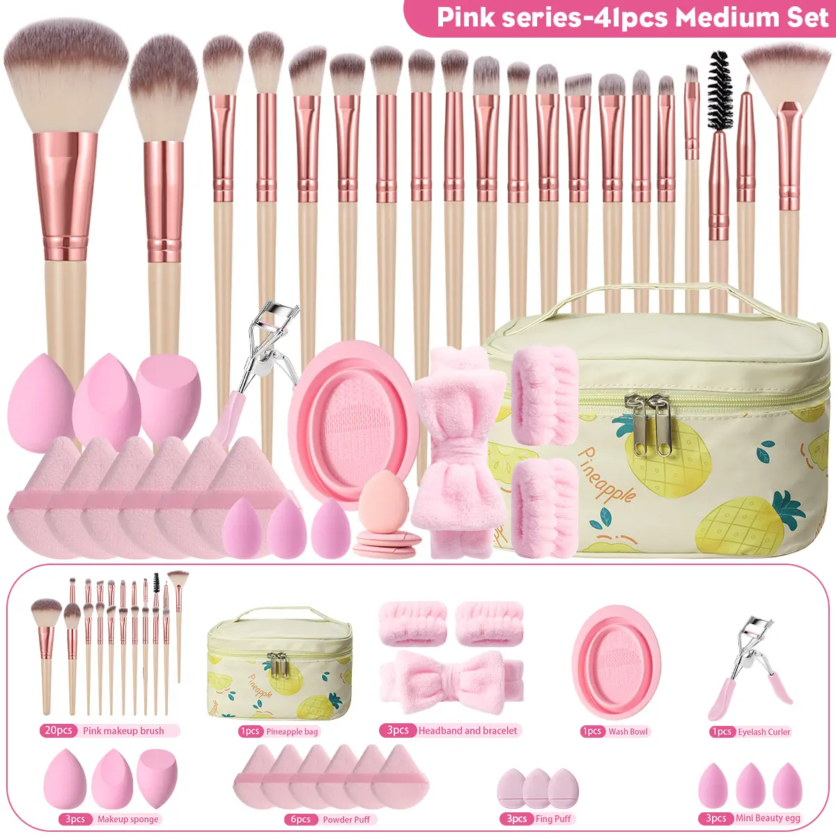 41 Piece Makeup Tool Set, Powder Brush Blush Foundation Eyeshadow Sponge Lash Curler Cosmetic Bag, Daily Face Use, Makeup Tool Kit, Makeup Accessories