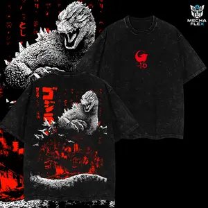 Minus One Godzilla - Monster Monsterverse Kaiju Retro Unisex Vintage Unisex Double Printed Heavyweight Cotton Oversized Shirt Wash Tee, Workout Clothes, Clothes for Daily Wear