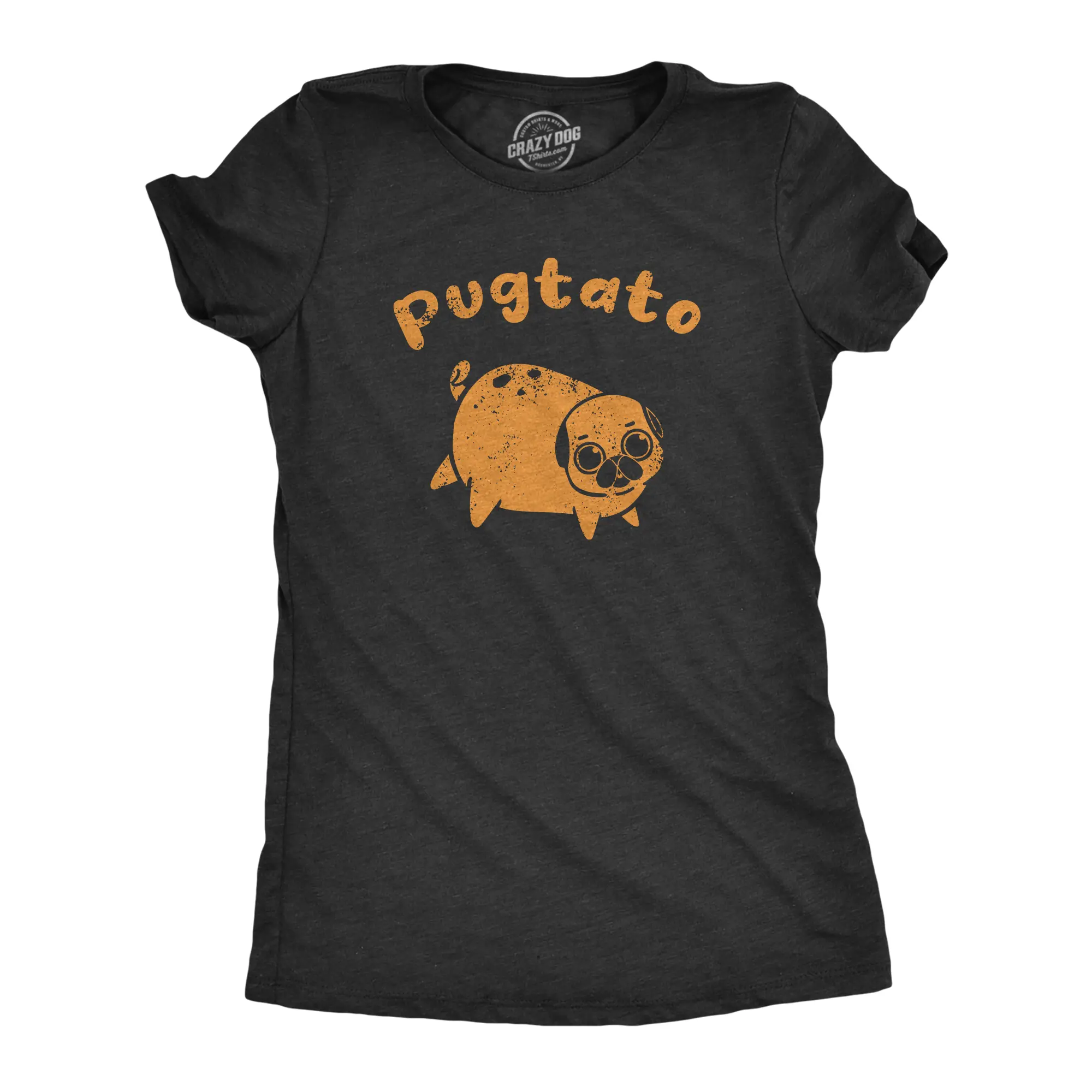 Womens Pugtato T Shirt Funny Cute Adorable Pug Potato Puppy Tee for Ladies Funny Womens T Shirts Cute Vintage Fashion Casual Ladies T-Shirt Gift Food Tops for Women Funny Dog Top Women's Novelty Tees Black -