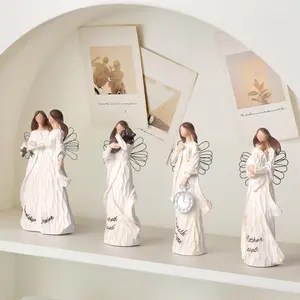 Inspirational Resin Guardian Angel Figurine, 1 Count Hand Painted Motivational Desktop Ornament, Home Desk Decoration, Uplifting Decorative Statue for Friends and Family
